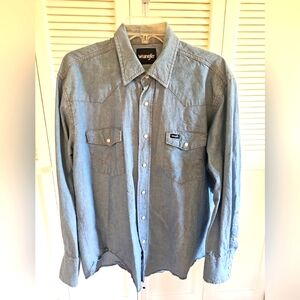 90s Vintage Wrangler Shirt Mens XL Blue Pearl Snap Denim Western